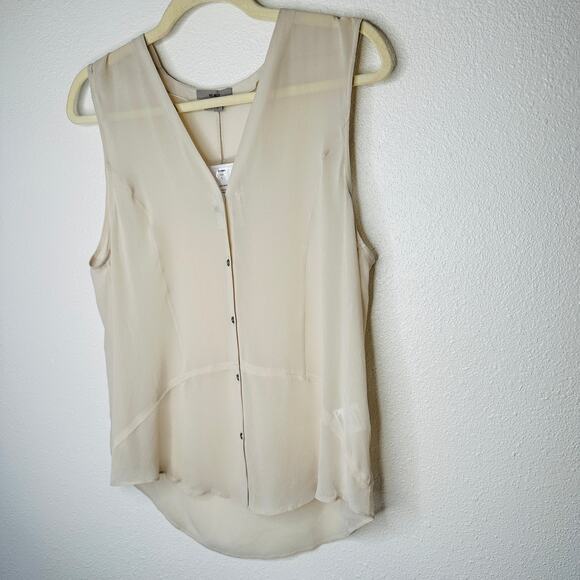 NWT Helmut Ghost 100% Sheer Silk in Salt V-Neck Sleeveless Blouse L - Picture 2 of 12